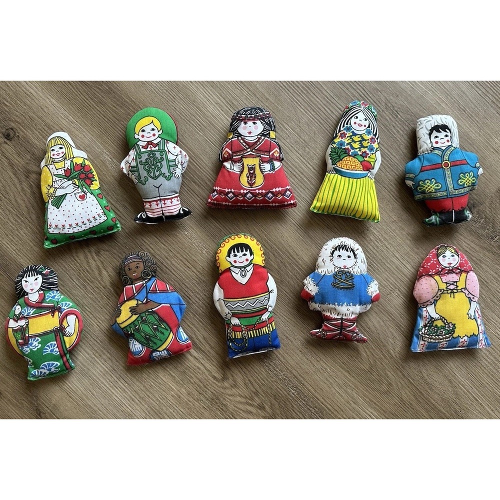 Set of 10 Vintage Springs Mills Children of the World Stuffed Cloth Dolls